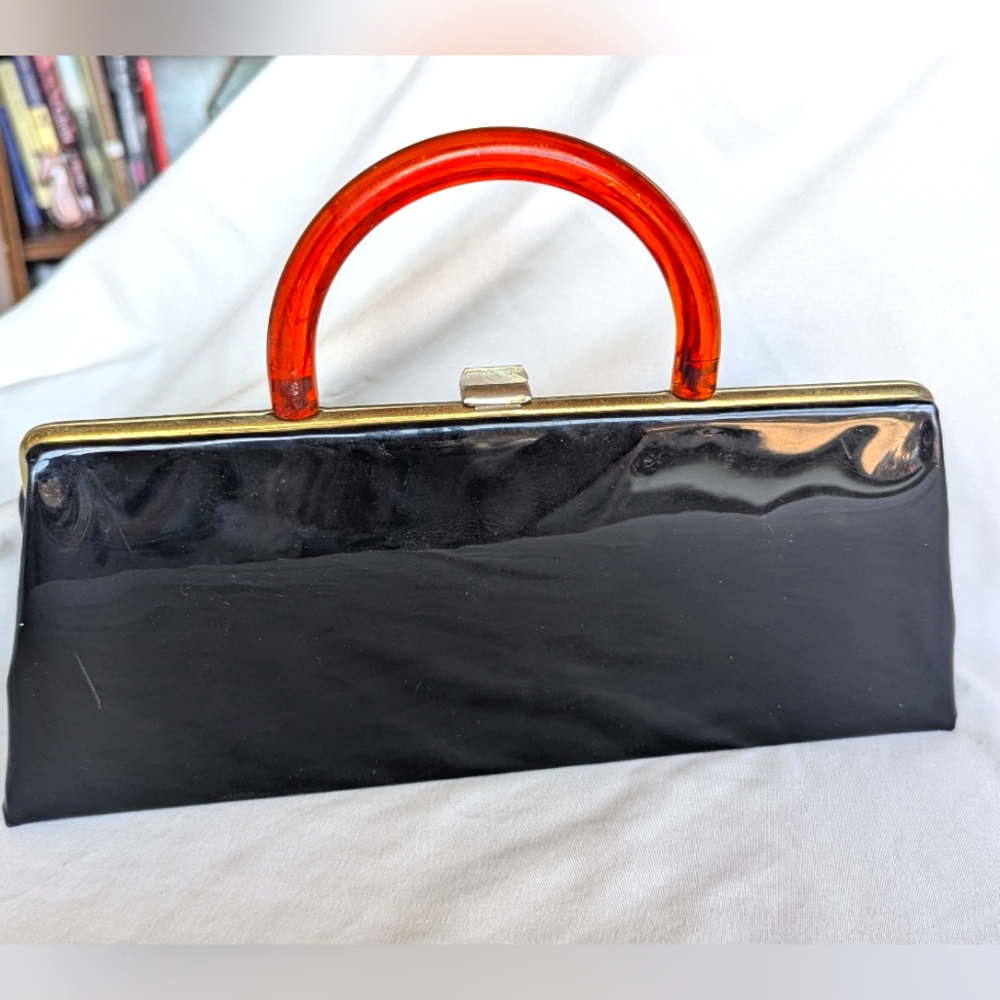Vintage Vinyl Handbags With Lucite Handle